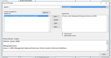 Screenshot of the Select Citation in MS Word